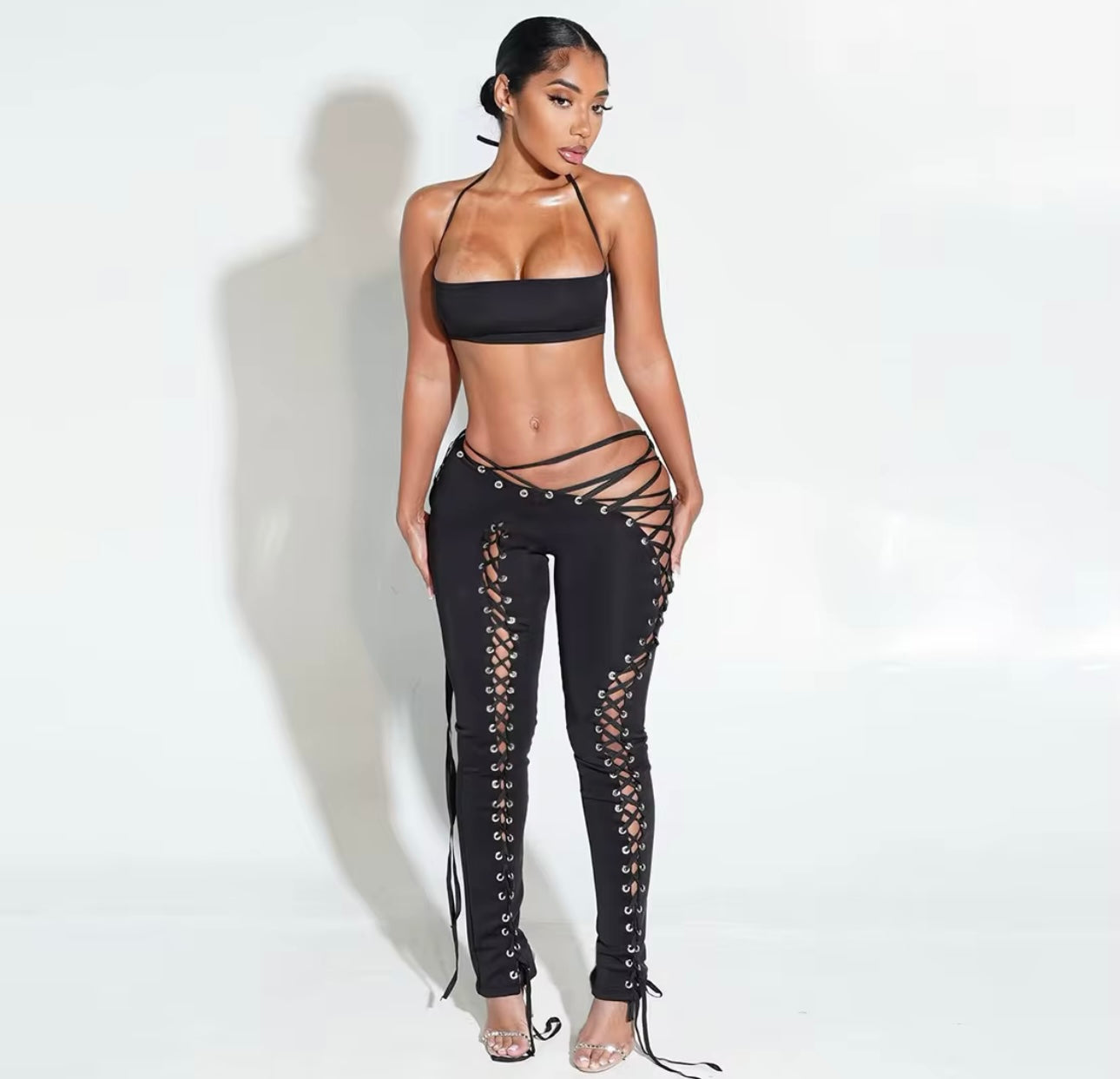 Luxe Lace-Up High Waist Pants & Crop Top Set