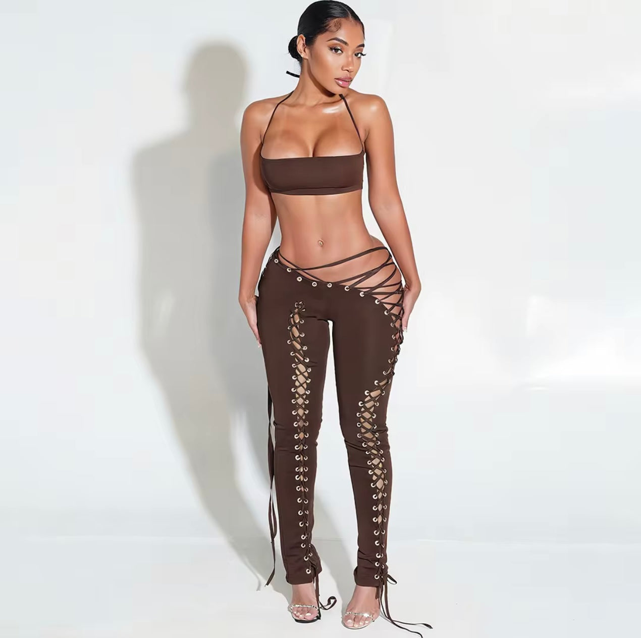 Luxe Lace-Up High Waist Pants & Crop Top Set
